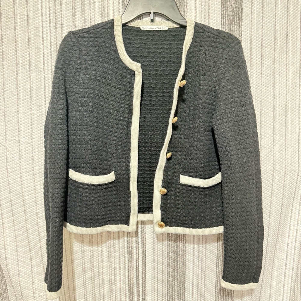 Abercrombie & Fitch Black and Cream Textured Blazer - Picture 1 of 4
